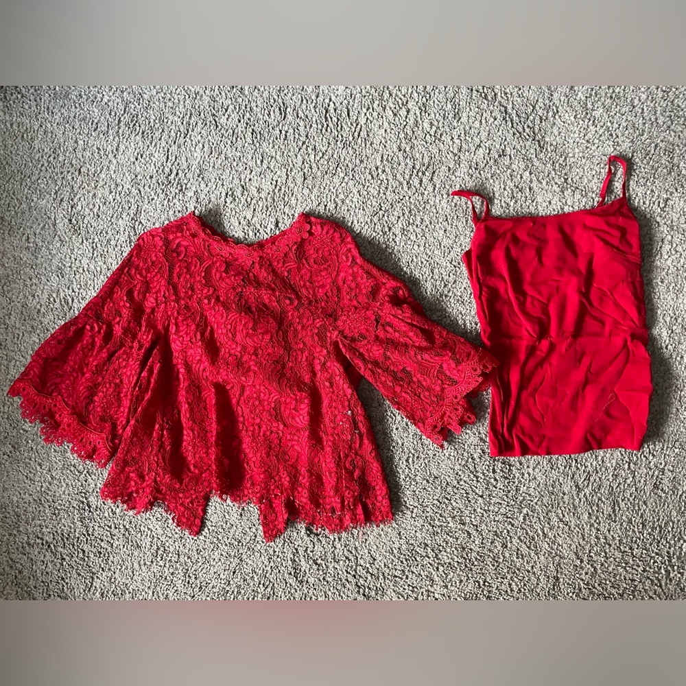 Red Lace Top and Camisole Set